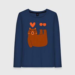 Лонгслив хлопковый женский Мишка с винишком, цвет: тёмно-синий