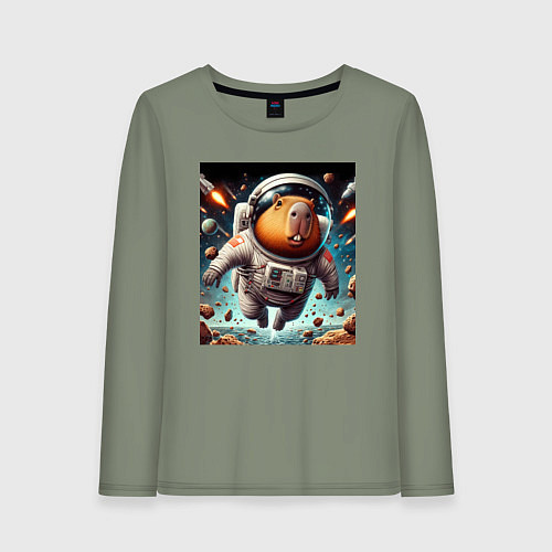 Женский лонгслив Capybara is a brave cosmonaut / Авокадо – фото 1