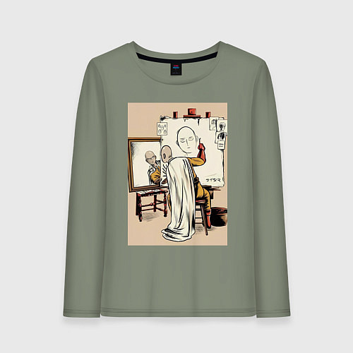 Женский лонгслив Ванпанчмен Сайтама рисует / Авокадо – фото 1