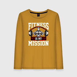 Лонгслив хлопковый женский Фитнес моя миссия, цвет: горчичный