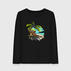 Лонгслив хлопковый женский Ленивец под пальмой, цвет: черный