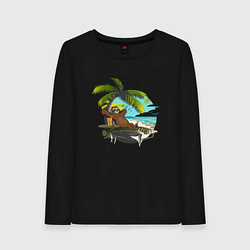 Женский лонгслив Ленивец под пальмой / Черный – фото 1