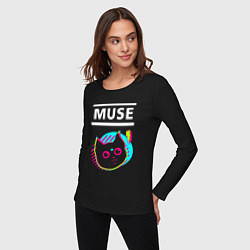 Лонгслив хлопковый женский Muse rock star cat, цвет: черный — фото 2