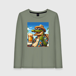 Женский лонгслив Чувак крокодил с пивом на пляже