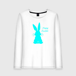 Лонгслив хлопковый женский Пасхальный кролик бирюзовый, цвет: белый