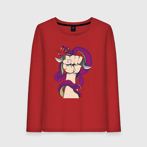 Женский лонгслив Кобра вьется вокруг руки механика / Красный – фото 1