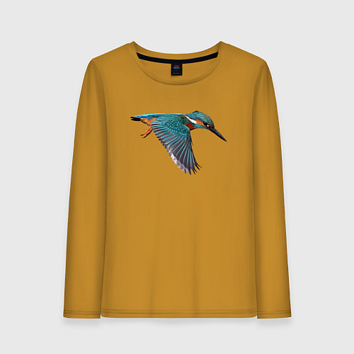 Женский лонгслив Зимородок летит / Горчичный – фото 1