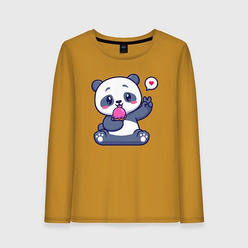 Женский лонгслив Ice cream panda / Горчичный – фото 1