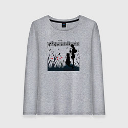 Женский лонгслив Девушка и кот или музыка для души