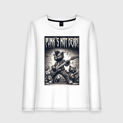 Женский лонгслив Black kitten - punks not dead / Белый – фото 1
