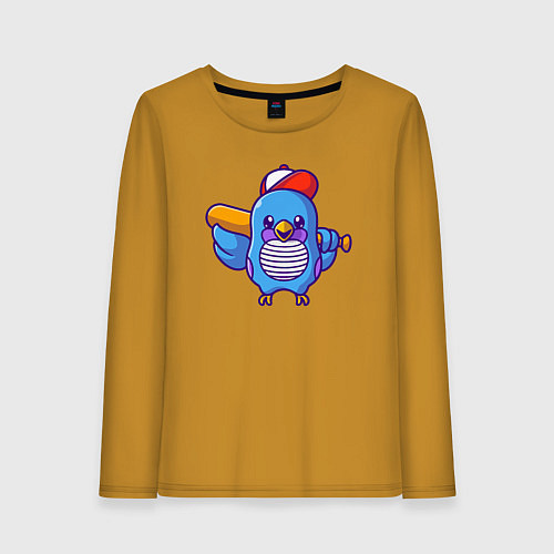 Женский лонгслив Птичка бейсболист / Горчичный – фото 1