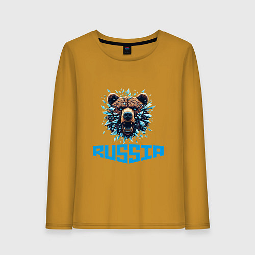 Женский лонгслив Russian bear head / Горчичный – фото 1
