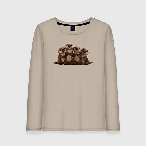 Женский лонгслив Мультяшные бобры / Миндальный – фото 1