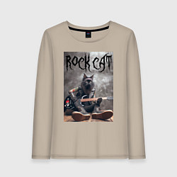 Лонгслив хлопковый женский Rock cat - ai art, цвет: миндальный