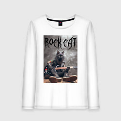 Лонгслив хлопковый женский Rock cat - ai art, цвет: белый