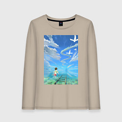 Лонгслив хлопковый женский Тихиро Огино Хаку, цвет: миндальный