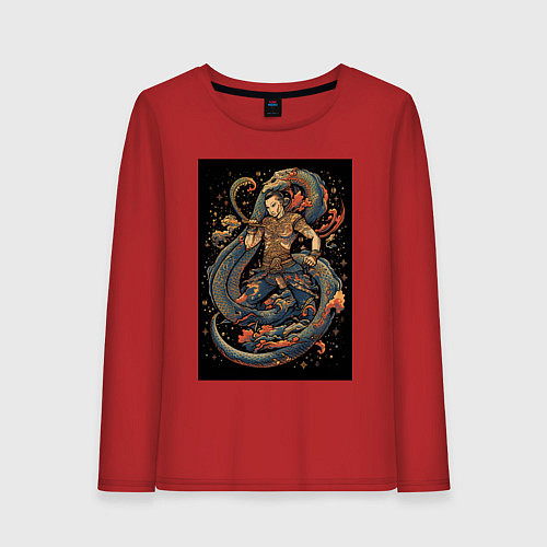 Женский лонгслив Муай Тай боец и змея / Красный – фото 1