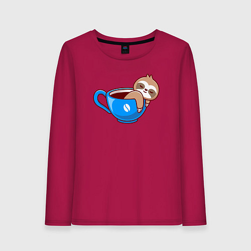 Женский лонгслив Ленивец в чашке кофе / Маджента – фото 1