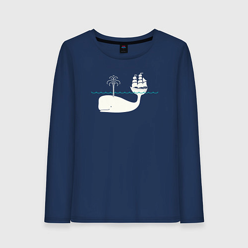Женский лонгслив Кит и корабль / Тёмно-синий – фото 1