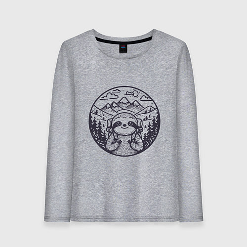 Женский лонгслив Ленивец турист с рюкзаком / Меланж – фото 1