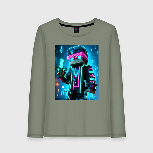 Женский лонгслив Minecraft - neon character ai art / Авокадо – фото 1