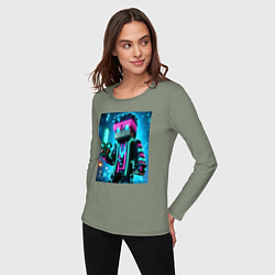 Лонгслив хлопковый женский Minecraft - neon character ai art, цвет: авокадо — фото 2
