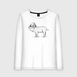 Лонгслив хлопковый женский Новогодний минипиг, цвет: белый