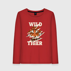 Лонгслив хлопковый женский Дикий тигр арт, цвет: красный
