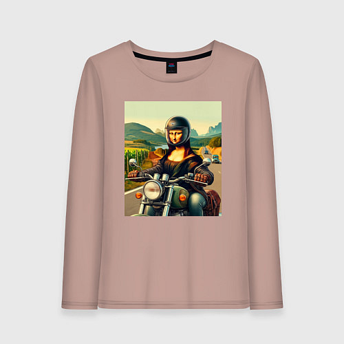 Женский лонгслив Mona Lisa on a motorcycle - ai art / Пыльно-розовый – фото 1
