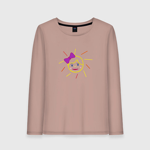 Женский лонгслив Лицо девочки с бантиком / Пыльно-розовый – фото 1