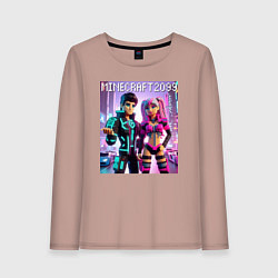 Лонгслив хлопковый женский Barbie and Ken Voxel ai art Minecraft 2099, цвет: пыльно-розовый