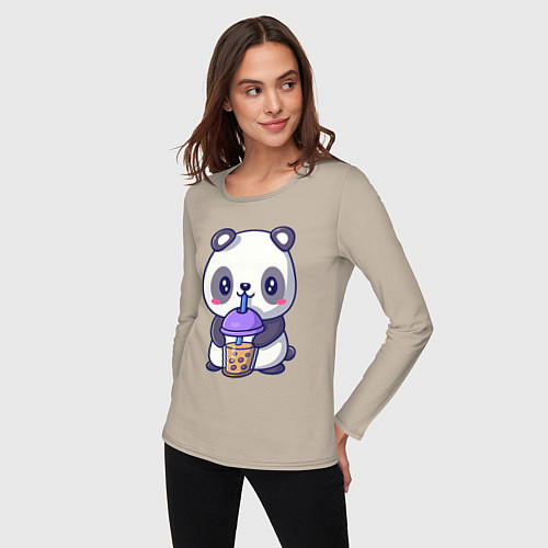 Женский лонгслив Panda drink / Миндальный – фото 3