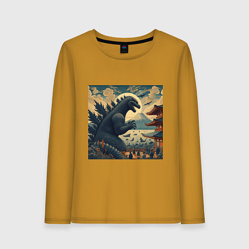 Женский лонгслив Кайдзю в Японии / Горчичный – фото 1