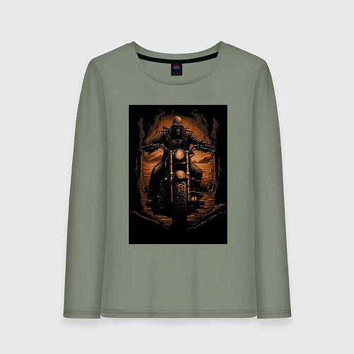 Женский лонгслив Скелет едет на старом мотоцикле / Авокадо – фото 1