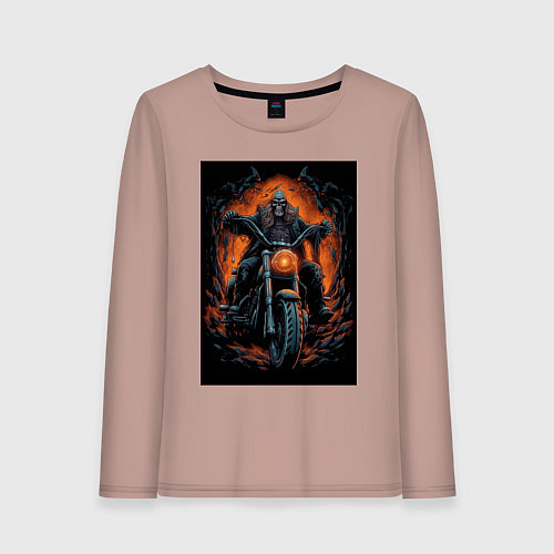 Женский лонгслив Скелет сатаны едет на старом мотоцикле / Пыльно-розовый – фото 1