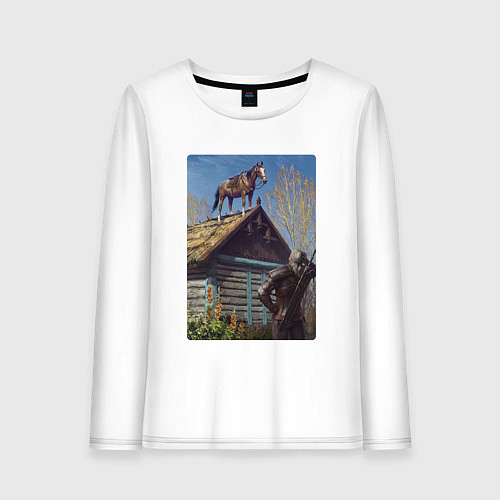 Женский лонгслив Геральд и плотва на крыше - обложка карты из Гвинт / Белый – фото 1