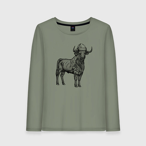 Женский лонгслив Новогодний бычара / Авокадо – фото 1