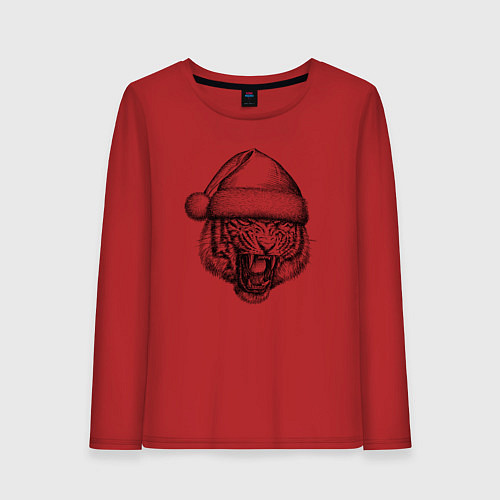 Женский лонгслив Тигр рычащий новогодний / Красный – фото 1