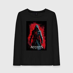 Лонгслив хлопковый женский Assassins creed на фоне красной стены, цвет: черный