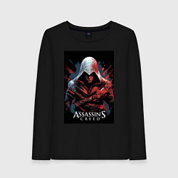 Лонгслив хлопковый женский Assassins creed красные пятна, цвет: черный