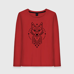 Лонгслив хлопковый женский Тату волк минимализм, цвет: красный