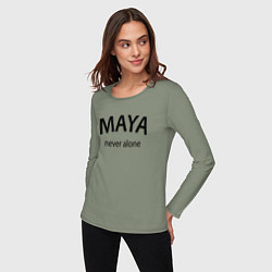 Лонгслив хлопковый женский Maya never alone- motto, цвет: авокадо — фото 2