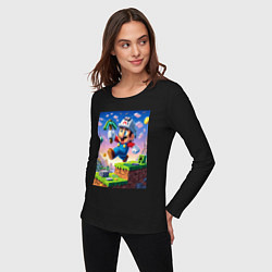 Лонгслив хлопковый женский Марио и Майнкрафт - коллаба, цвет: черный — фото 2