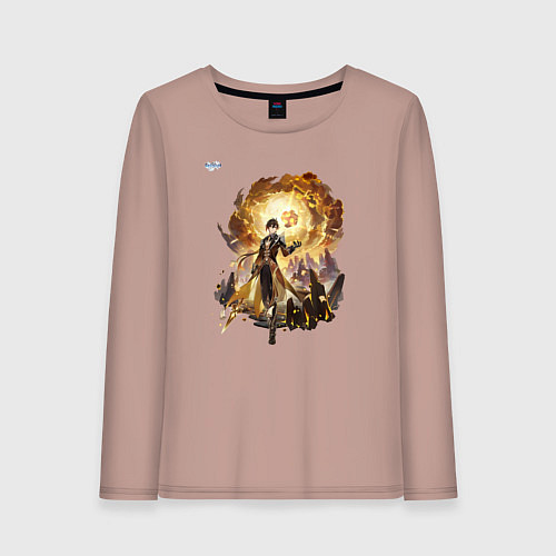 Женский лонгслив Чжун Ли из Геншин Импакт / Пыльно-розовый – фото 1