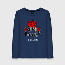 Лонгслив хлопковый женский Сила девушек это не тренд, цвет: тёмно-синий
