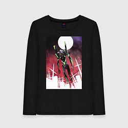 Лонгслив хлопковый женский Евангелион нового поколения робот, цвет: черный