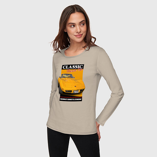 Женский лонгслив Chevrolet Corvette американский маслкар / Миндальный – фото 3