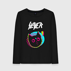 Лонгслив хлопковый женский Slayer rock star cat, цвет: черный