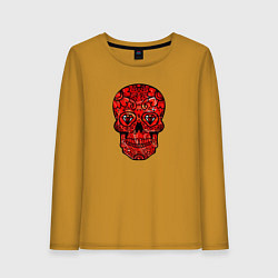 Лонгслив хлопковый женский Red decorative skull, цвет: горчичный