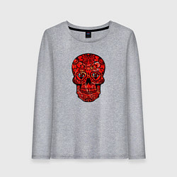 Лонгслив хлопковый женский Red decorative skull, цвет: меланж